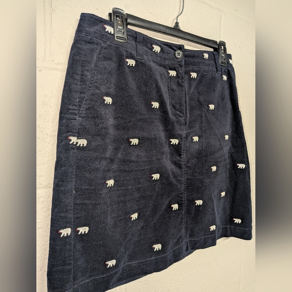 Navy Blue Polar Bear-Embroidered Velveteen Skirt, Talbots Petite, 6P - Picture 3 of 6